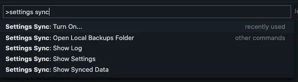 Search for Settings Sync in Command Palette